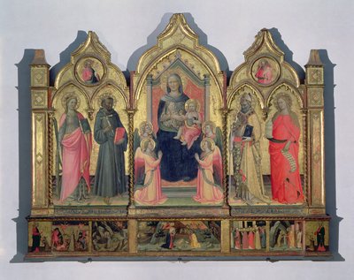 Madonna en Kind op de troon met St. Catharina, St. Franciscus, St. Zenobius en St. Maria Magdalena door Pseudo Ambrogio di Baldese